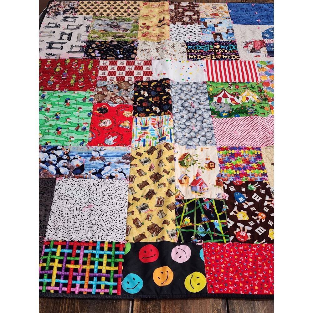 Handmade Lap Knotted Quilt Multi-Print Colorful Fun Pattern 61"x47"